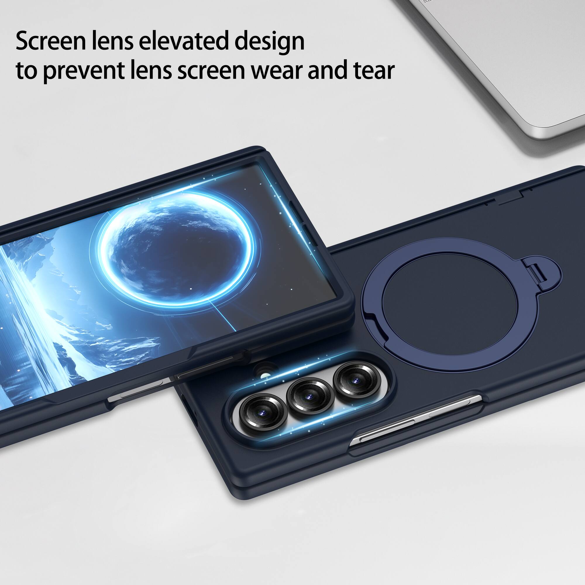 Screen lens elevated design to prevent lens screen wear and tear