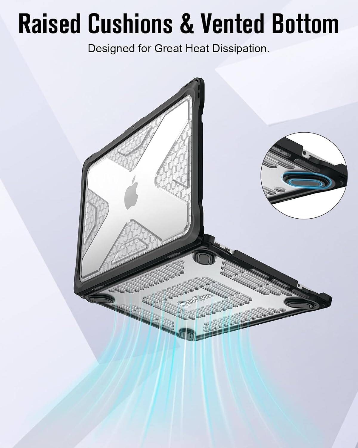 Raised Cushions & Vented Bottom  
Designed for Great Heat Dissipation.