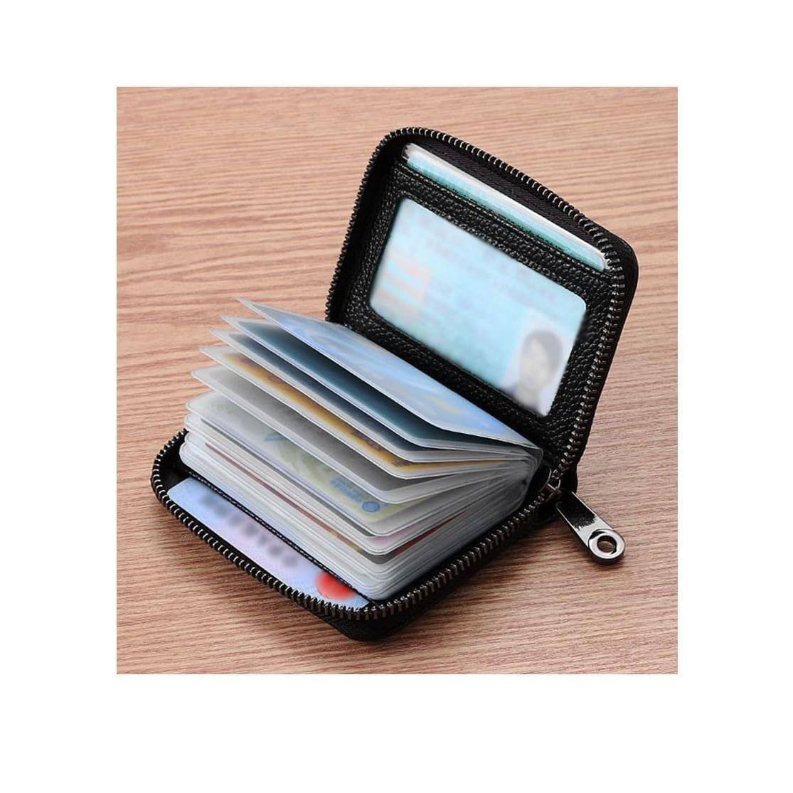 Left. Jadie Link - Genuine Leather Credit Card Holder Wallet Case Rfid Blocking Secure Organizer Zipper Black Small Exquisite SizeLength - Black.