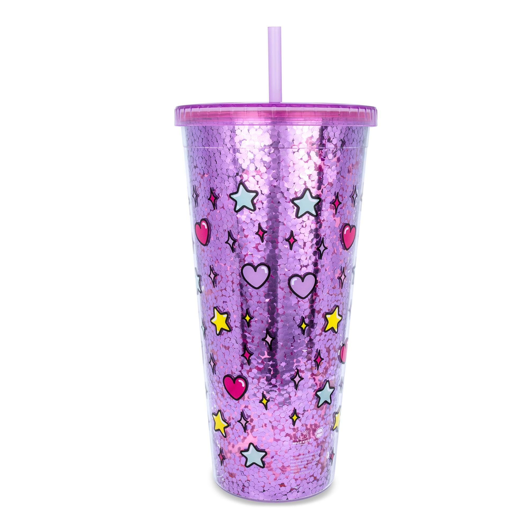 Alt View 1. Silver Buffalo - Sanrio Hello Kitty Rainbow Confetti Carnival Cup With Lid and Straw | 32 Ounces - Purple.