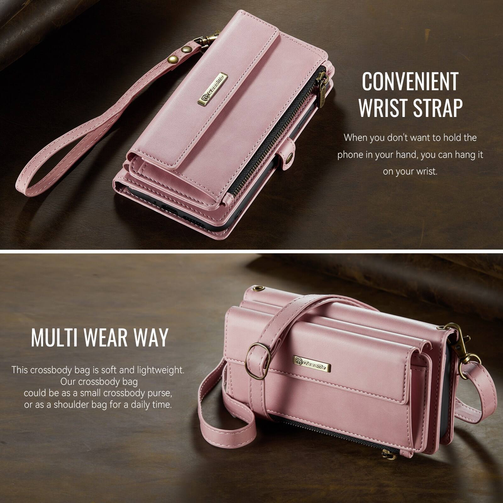 CONVENIENT WRIST STRAP  
When you don't want to hold the phone in your hand, you can hang it on your wrist.  

MULTI WEAR WAY  
This crossbody bag is soft and lightweight. Our crossbody bag could be as a small crossbody purse, or as a shoulder bag for a daily time.