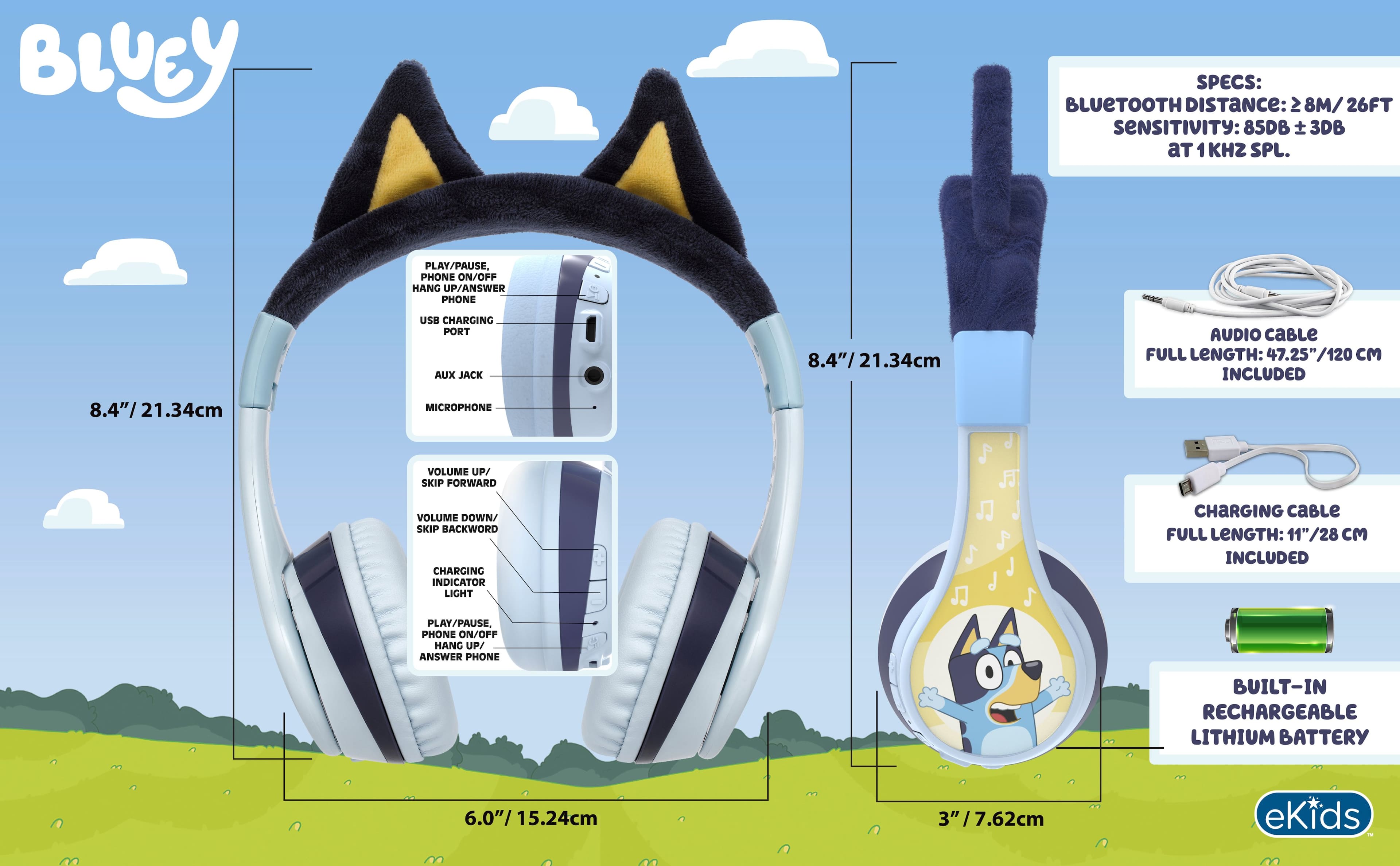 Ekids bluey over the ear wireless headphones blue bu b52 exv23x best buy