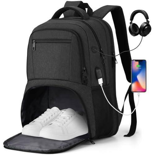 Front. Cozy Serene - Gym Backpack For Men Women With Shoe Compartment 17 3 Inch Bookbag Usb Port Workout College Sport - Black-17.3 inch.