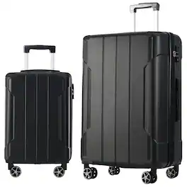 BreeBe - Hardshell ABS Luggage Sets 2 Piece Suitcase Set Expandable with TSA Lock Spinner Wheels for Men Women - Black
