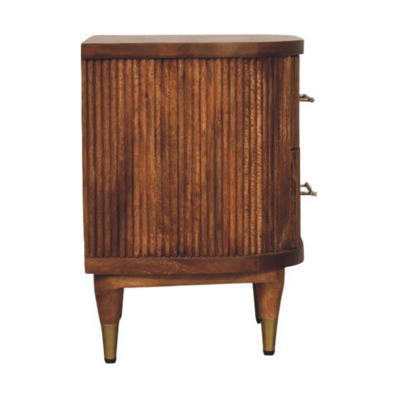 Alt View 4. Artisan Furniture - Artisan Furniture Solid Wood Ribbed Bedside with Brass Accents, 2 Drawers, Brown - Brown.