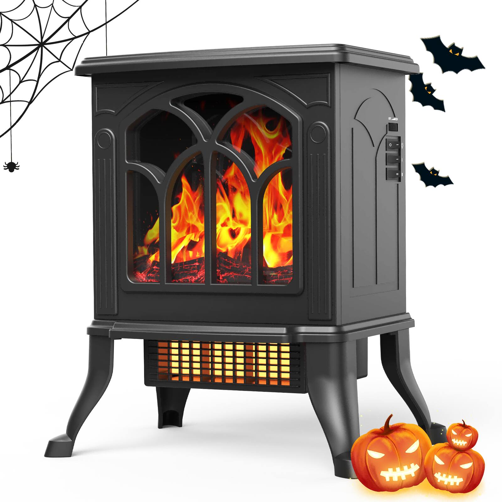 Alt View 3. Sugift - Portable Infrared Space Heater with Adjustable Flame Effect - Black.