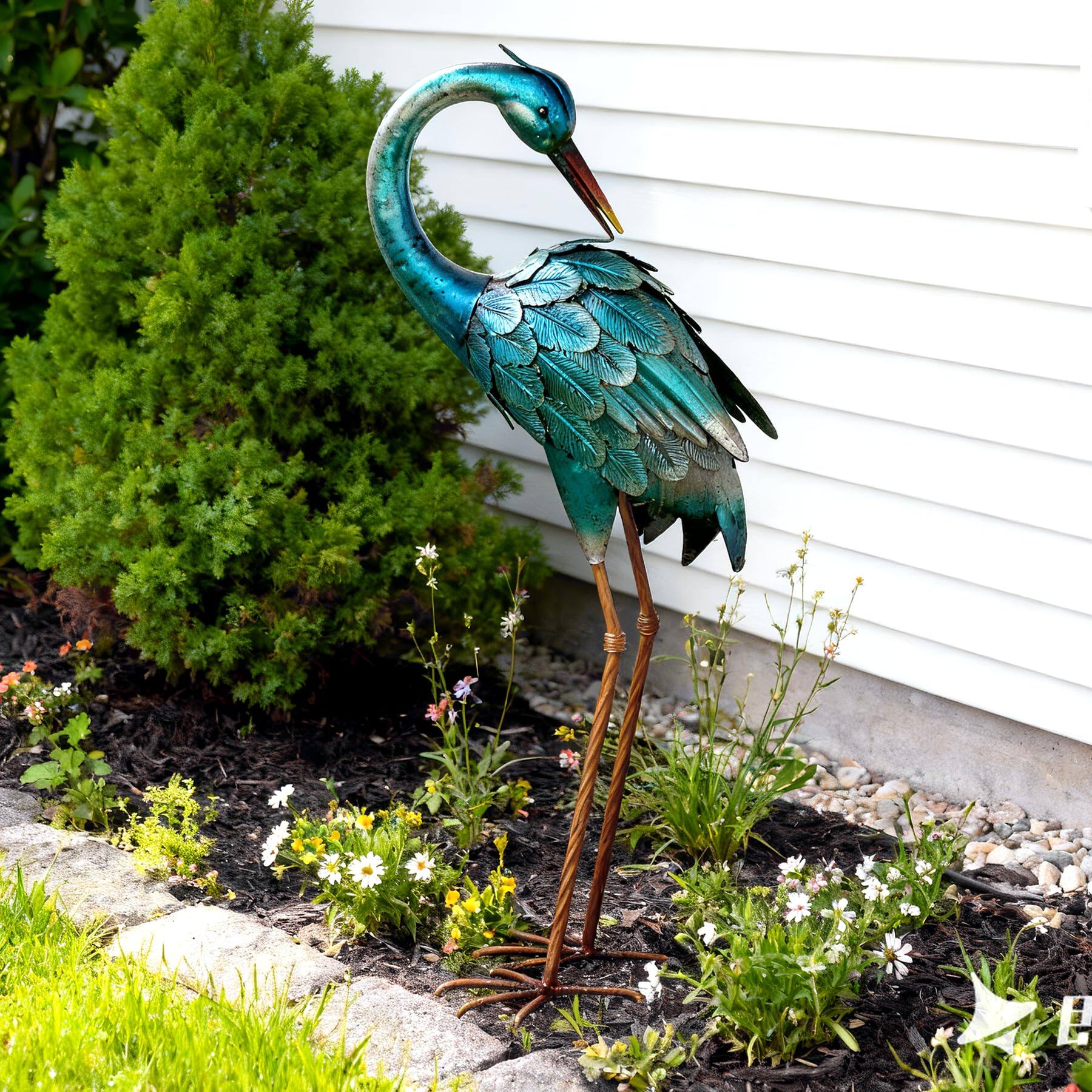 Alt View 8. Refined Abode Design - Crane Garden Statues Metal Outdoor Blue Heron Sculpture Yard Art Large Decoy Bird Lawn Ornaments For Backyard.