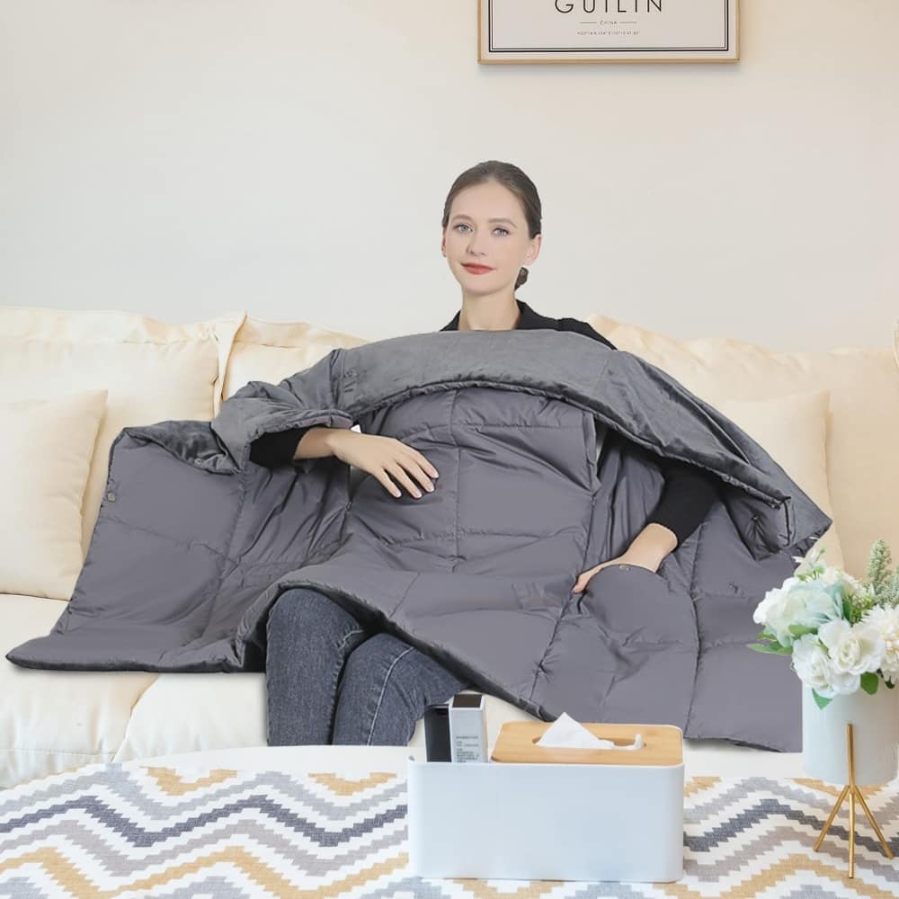 Loheer - USB Heated Blanket Electric Heated Poncho with Dual Switch Control - Gray