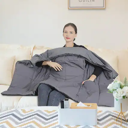 Front. Loheer - Loheer USB Heated Blanket Electric Heated Poncho with Dual Switch Control - Grey.