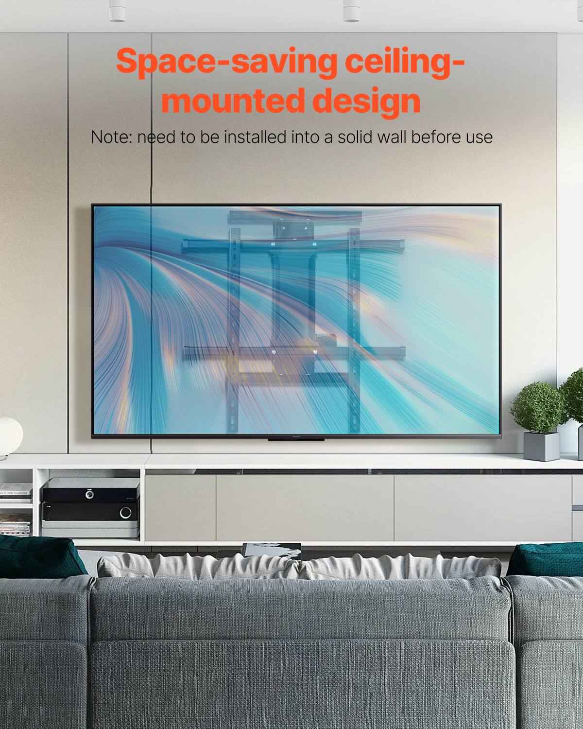 Space-saving ceiling-mounted design

Note: need to be installed into a solid wall before use