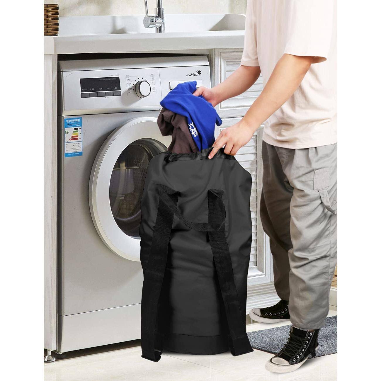 Queenrain Backpack Laundry Bag - Large Nylon Travel Bag With Drawstring - Black 3 thumbnail image