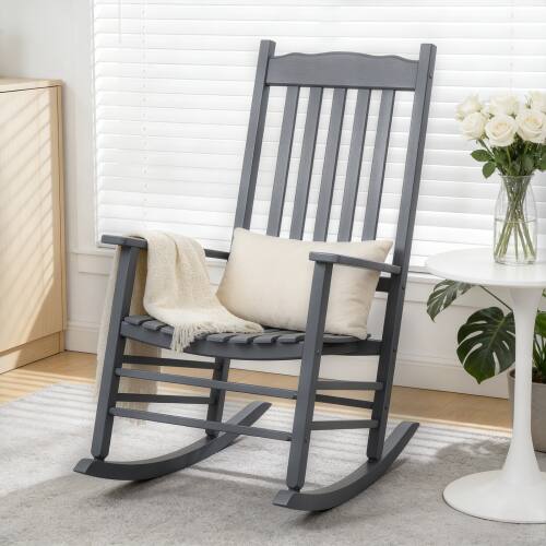 Alt View 7. Winado - 1PC 46in Classic Wooden Rocking Chair Oversized Porch with Armrest Durable Rocker for Indoor Outdoor Garden Patio - Gray.