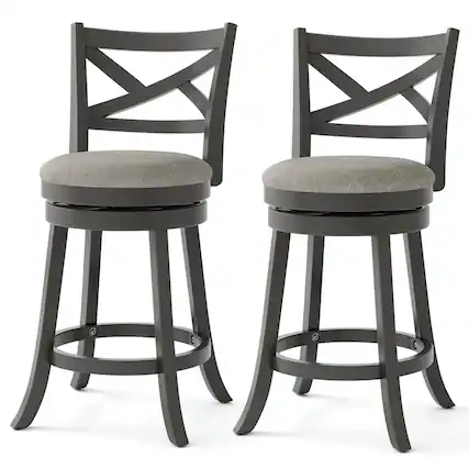 Front. Costway - Swivel Bar Stools Set of 2 Counter Height Chairs with Hollow Back Soft-padded Seat - Grey.
