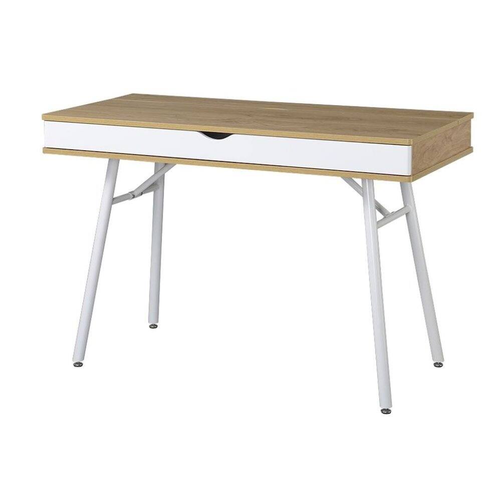Left. FurniFact - Light Brown Wood Desk With 1 Drawer, White Frame Compact Writing Desk For Home - Green.