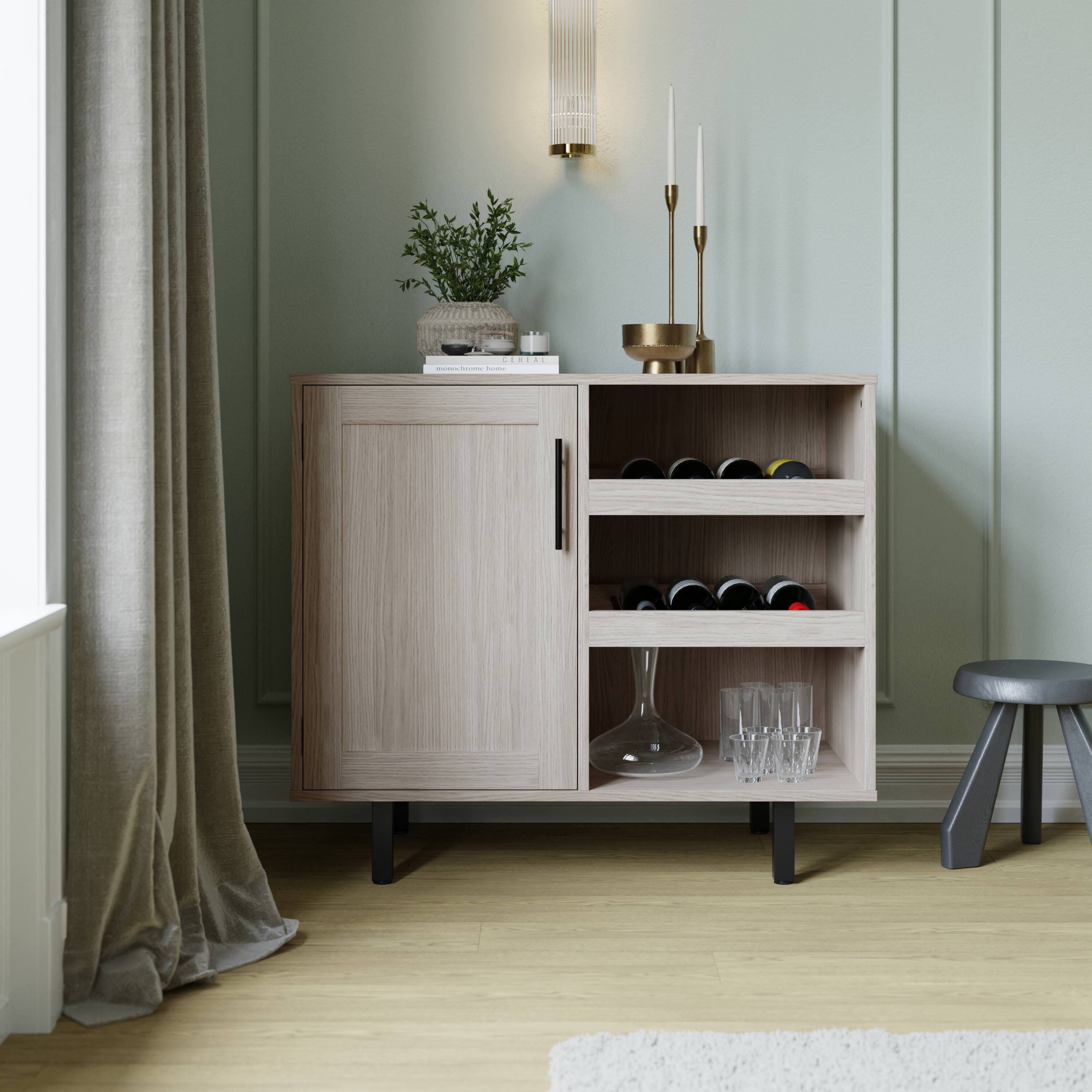 Alt View 1. Flash Furniture - Elmont Classic Bar and Sideboard with Shaker Style Single Door Cabinet with Hanging Glass Storage and Open Bottle Shelve - Gray.