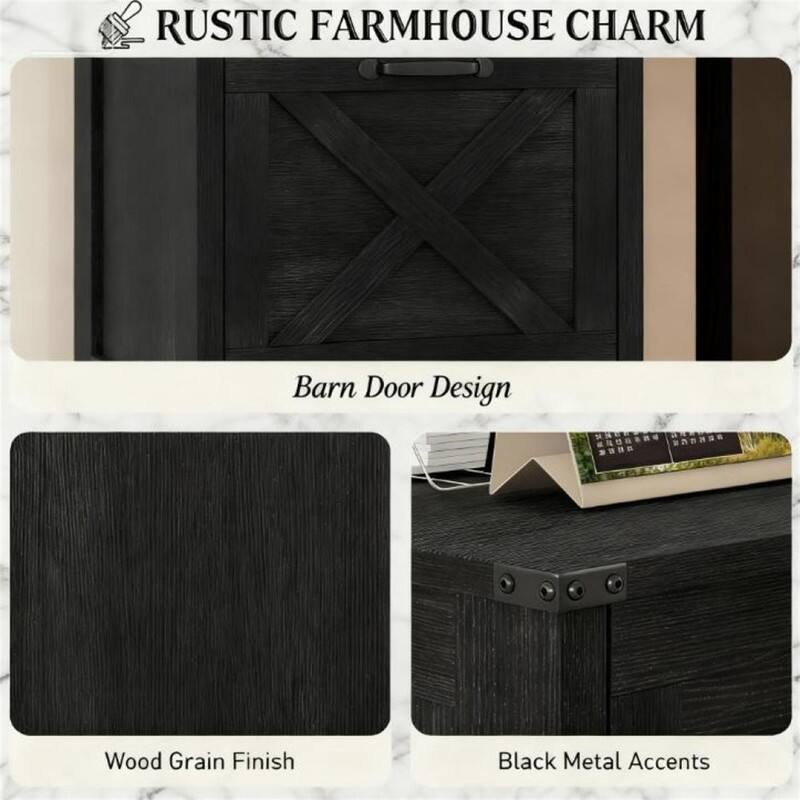 RUSTIC FARMHOUSE CHARM

Barn Door Design

Wood Grain Finish

Black Metal Accents