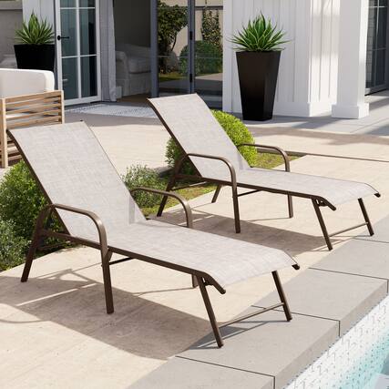 Front. Crestlive Products - Crestlive Products Outdoor Lounger Aluminum Adjustable Chaise Lounge Chairs with Arms (Set of 2) Beige - Beige.