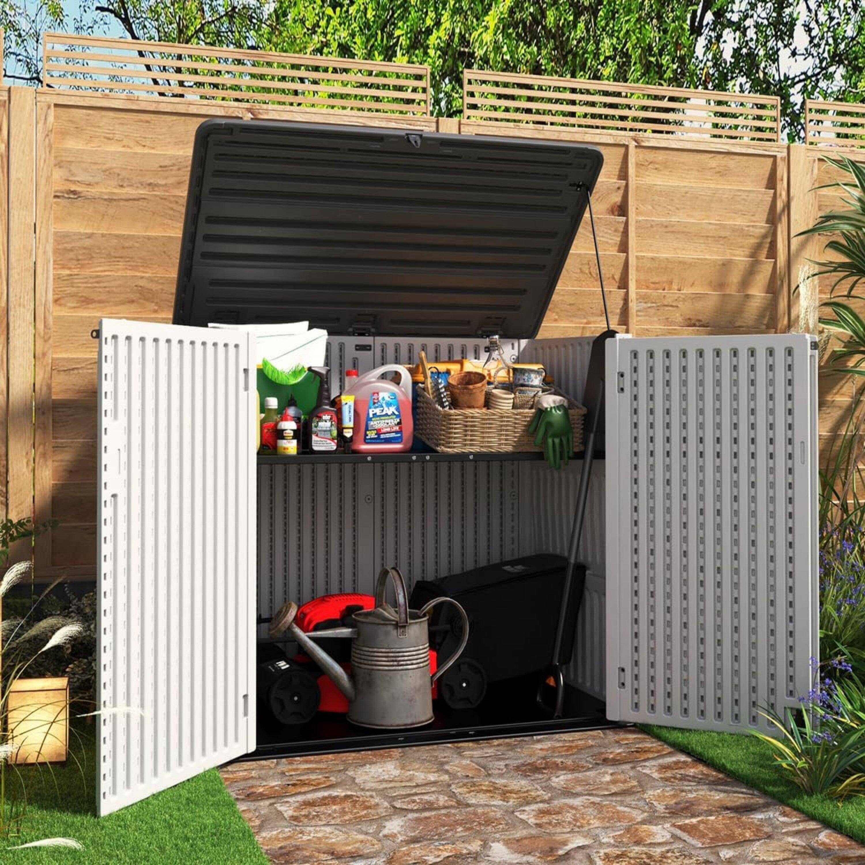 Alt View 4. Mondawe - 356 Gallons Resin Double-Panel Lockable Waterproof Outdoor Storage Shed - White.