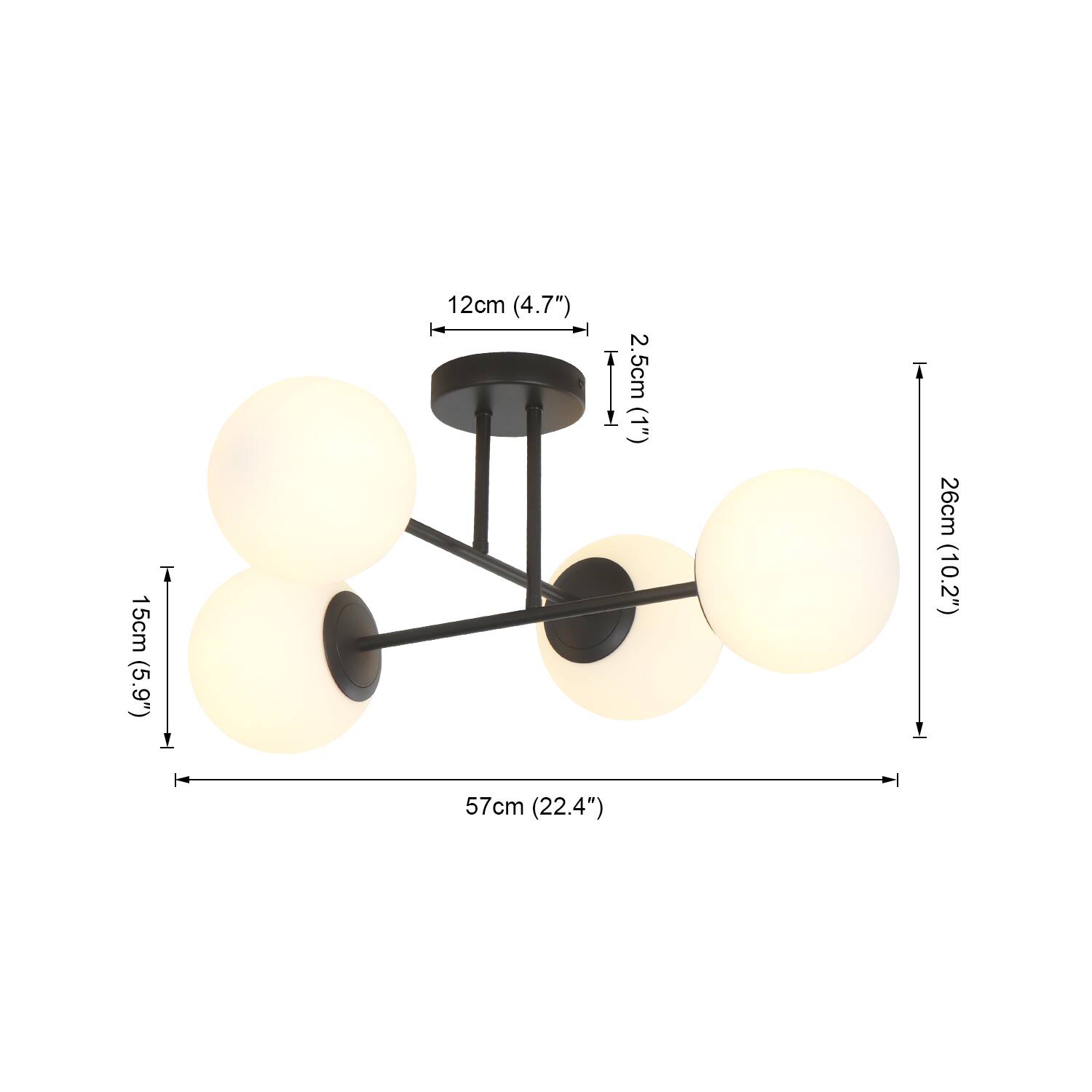 15cm (5.9")  
12cm (4.7")  
2.5cm (1")  
26cm (10.2")  
57cm (22.4")