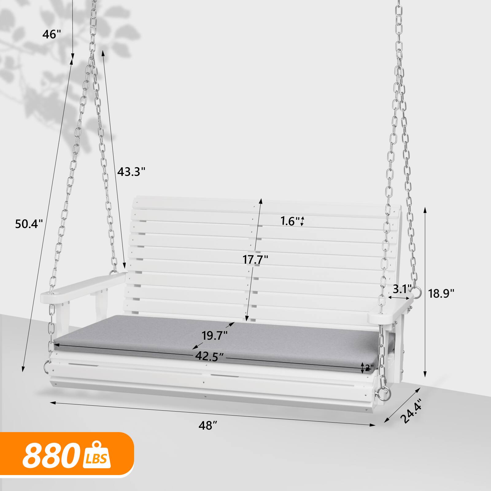 46" 43.3" 50.4" 1.6" 17.7" 3.1" 18.9" 19.7" 42.5" 880 LBS 48" 24.4"
