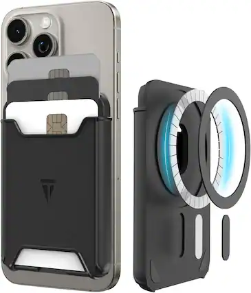 Front. TUDIA - TUDIA Card Holder Case Compatible MagSafe Wallet 3-Cards Capacity - Black - Black.