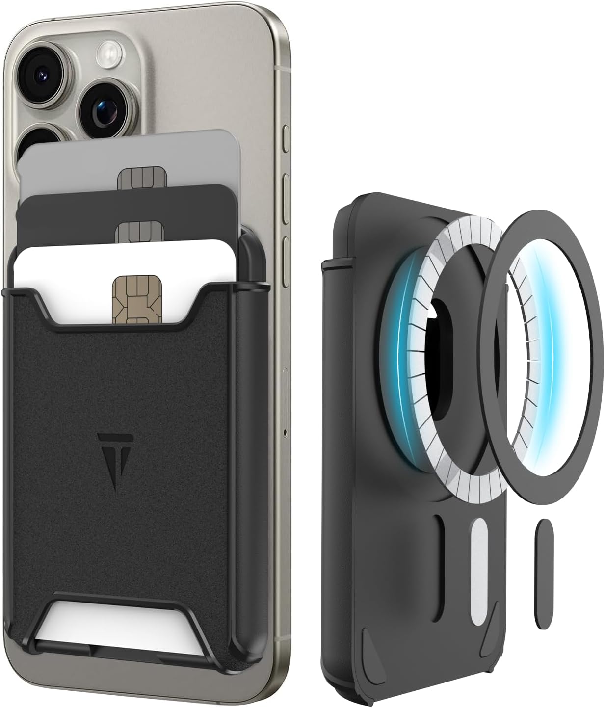 Front. TUDIA - TUDIA Card Holder Case Compatible MagSafe Wallet 3-Cards Capacity - Black - Black.