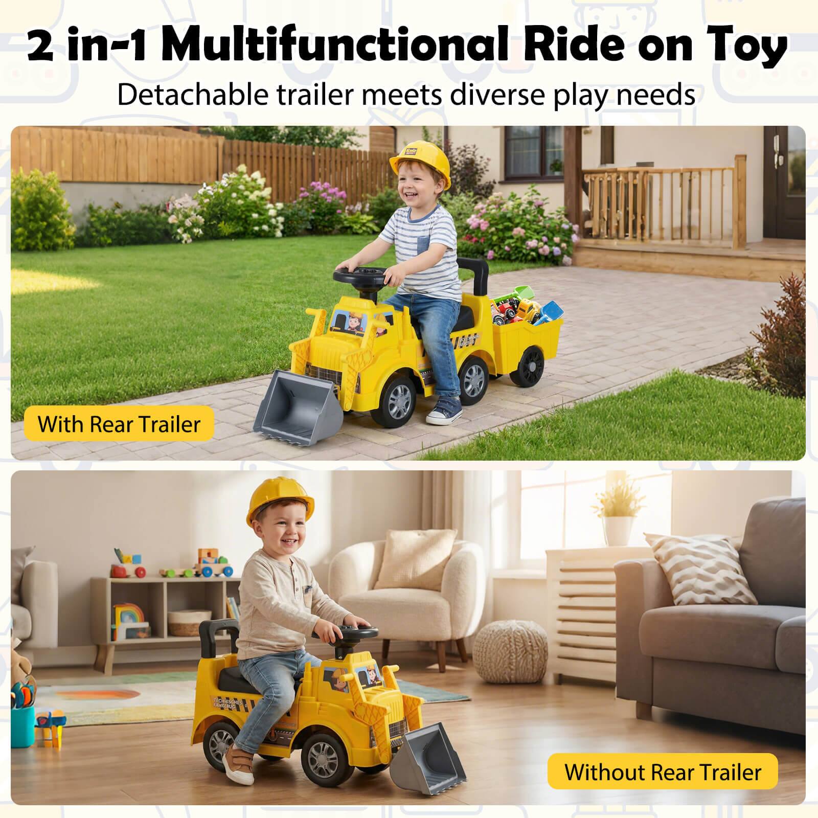 2 in-1 Multifunctional Ride on Toy  
Detachable trailer meets diverse play needs  

With Rear Trailer  
Without Rear Trailer