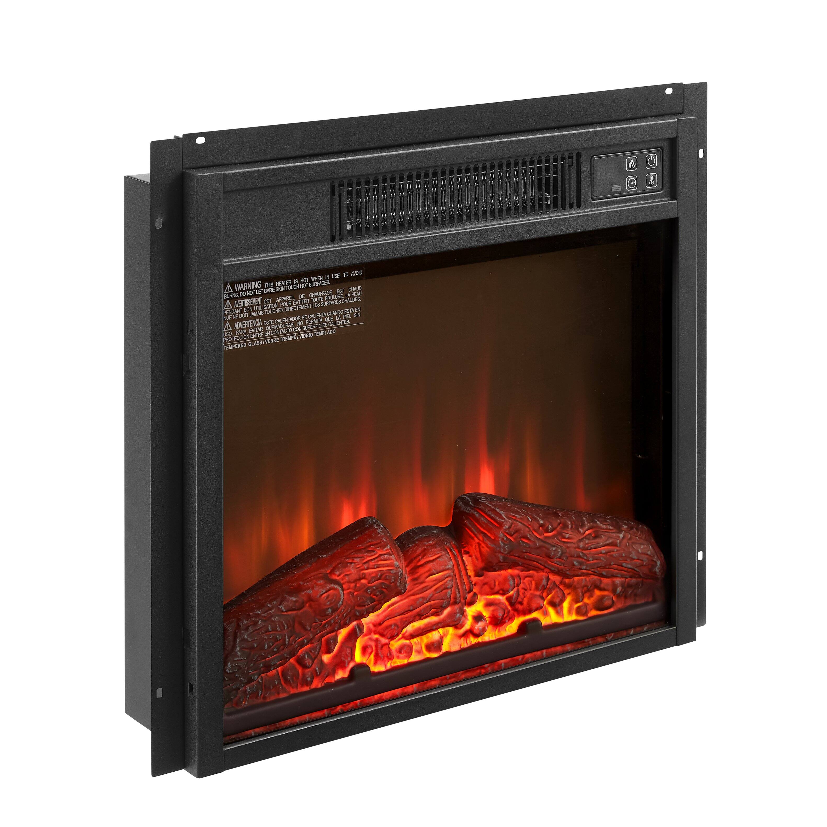 Back. Tiramisubest - Electric Fireplace Insert 18" 1400W,Equipped with remote control,ultra thin heater with log set & realistic flame,BLACK - Black.