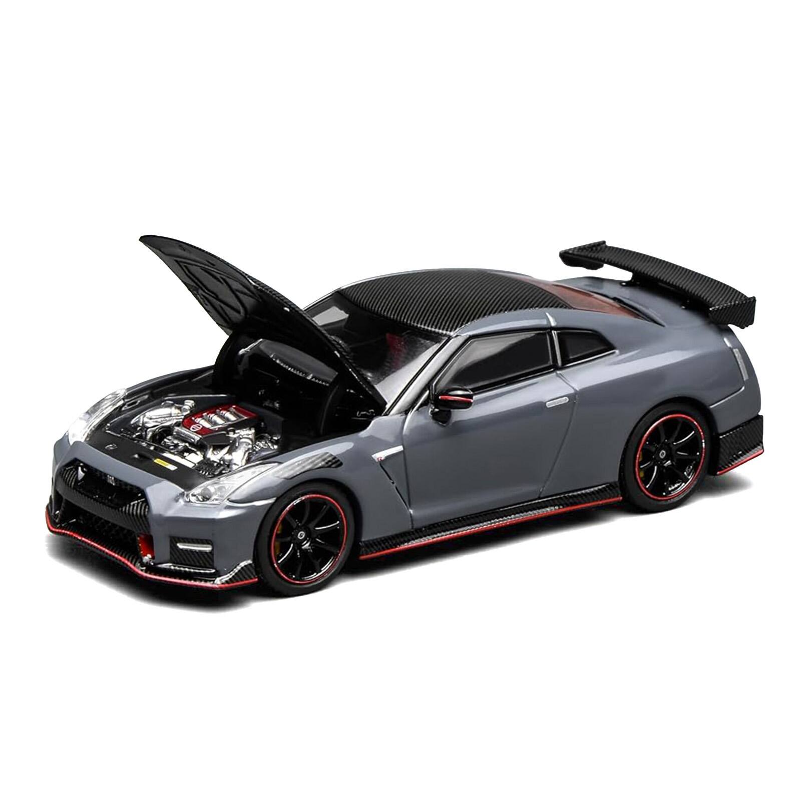 Alt View 1. MotorHelix - 2022 Nissan GT-R Nismo R35 RHD Stealth Gray with Carbon Hood and Top "Senior 64" Series 1/64 Car by MotorHelix.