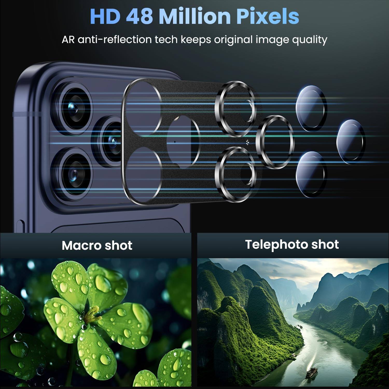 HD 48 Million Pixels  
AR anti-reflection tech keeps original image quality  

Macro shot  

Telephoto shot