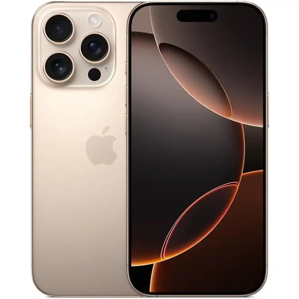 Front. Apple - iPhone 16 Pro Max 256GB 6.9" 5G Fully Unlocked, Desert Titanium - Gold.