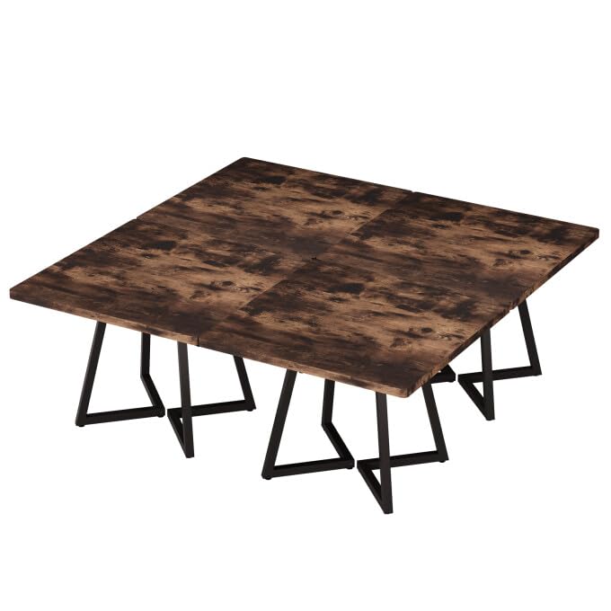 Alt View 5. Tribesigns - 31.5" Square Conference Table, Industrial Office Meeting Table for 4 People, Business Podcast Furniture with Metal Base - Vintage Brown.