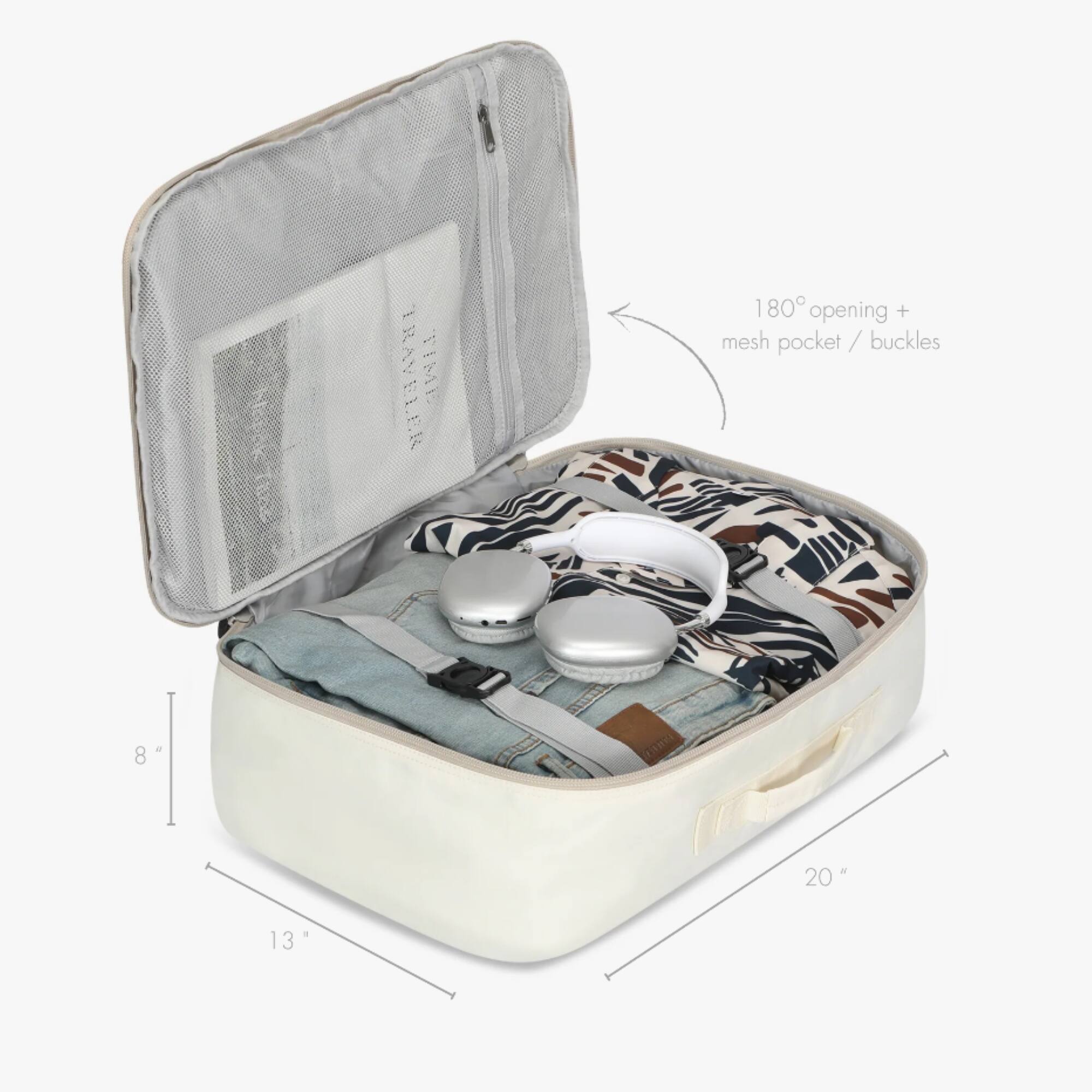 180° opening + mesh pocket / buckles

8"  
20"  
13"