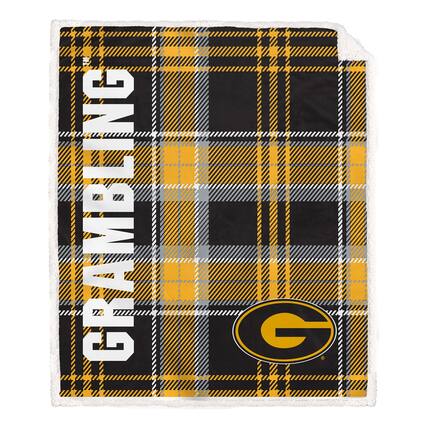 Front. Pegasus - Grambling Tigers 50" x 60" Playmaker Plaid Ultra Cozy Sherpa Throw - Multicolor.