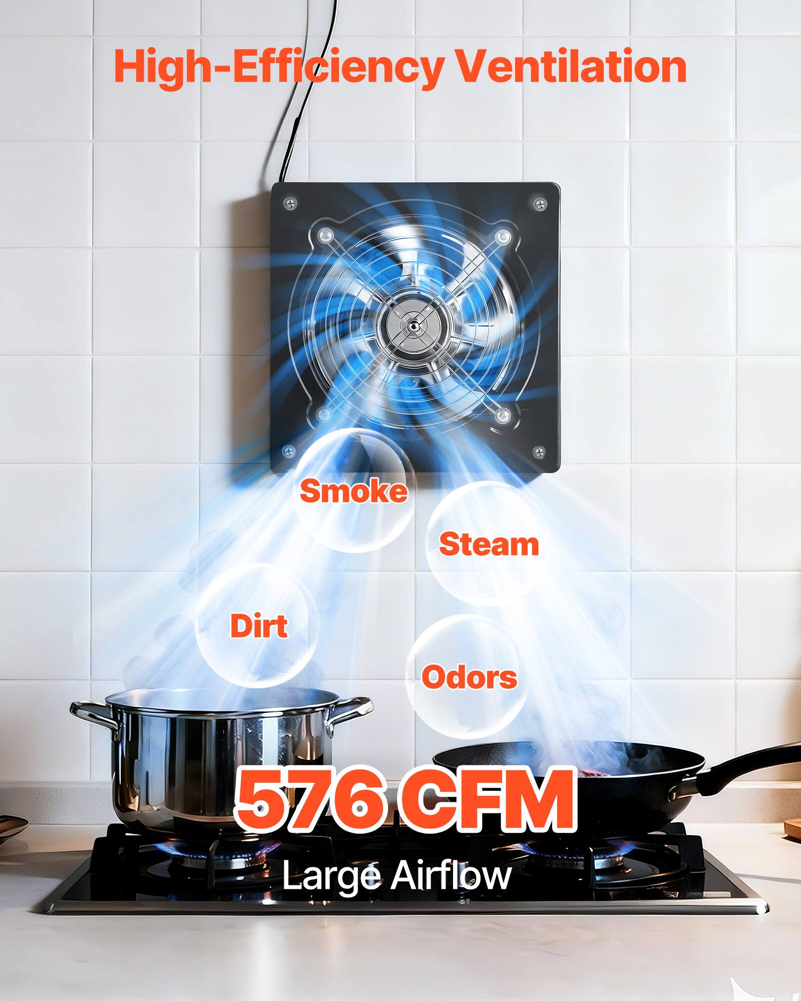 High-Efficiency Ventilation Smoke Steam Dirt Odors 576 CFM Large Airflow