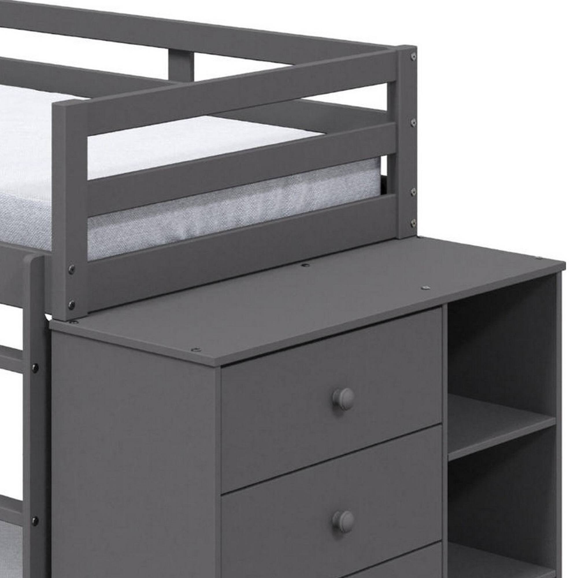 Alt View 2. Manhattan Lane - Classic Twin Bunk Bed with Cabinet, 4 Drawers, 3 Compartments, Ladder, Gray - Gray.