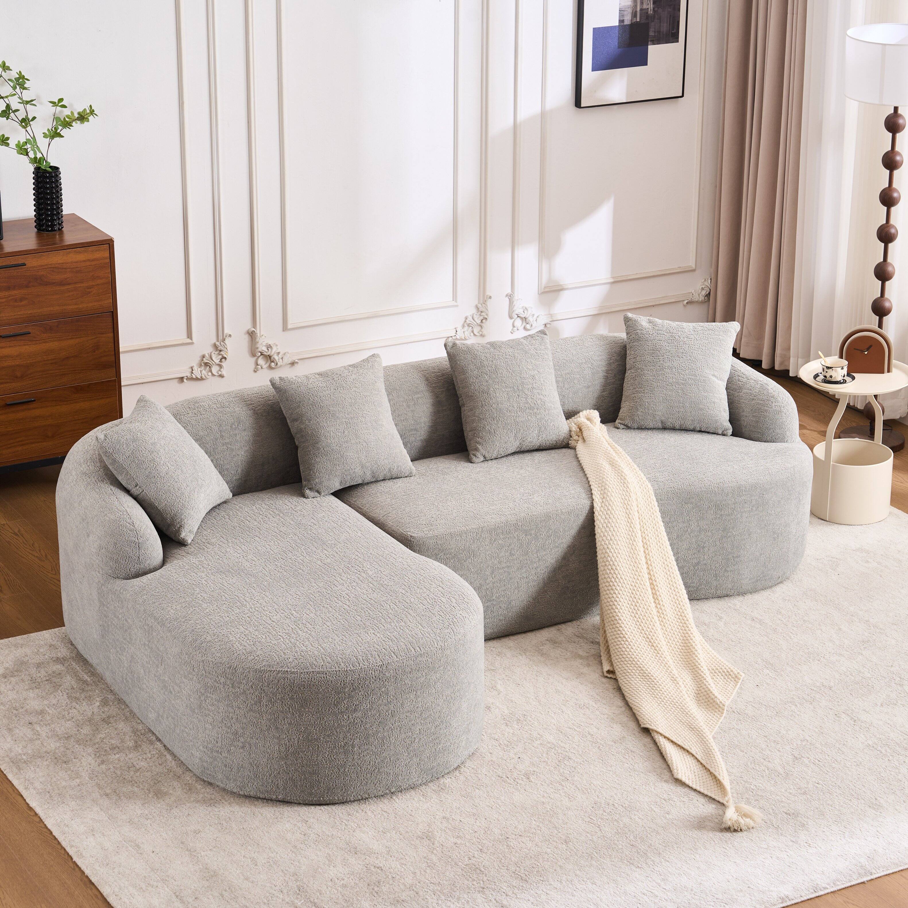 Anysun - L-Shape Chenille Sectional Sofa - Curved Chaise, Modular Boneless Design, 30D High-Density Foam, Sleeper for Living Room - Light Gray