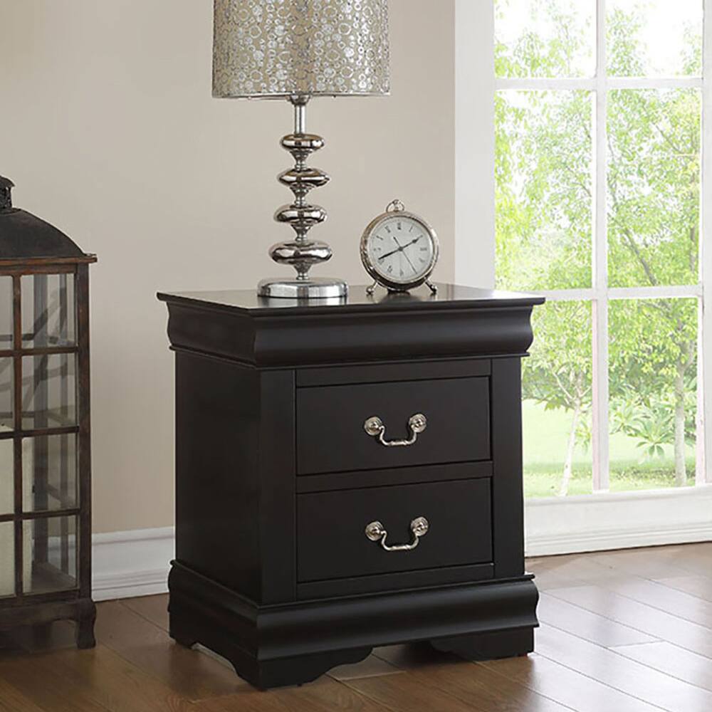 Front. Tiramisubest - Black 2-Drawer Nightstand with Brushed Nickel Handles - Black.