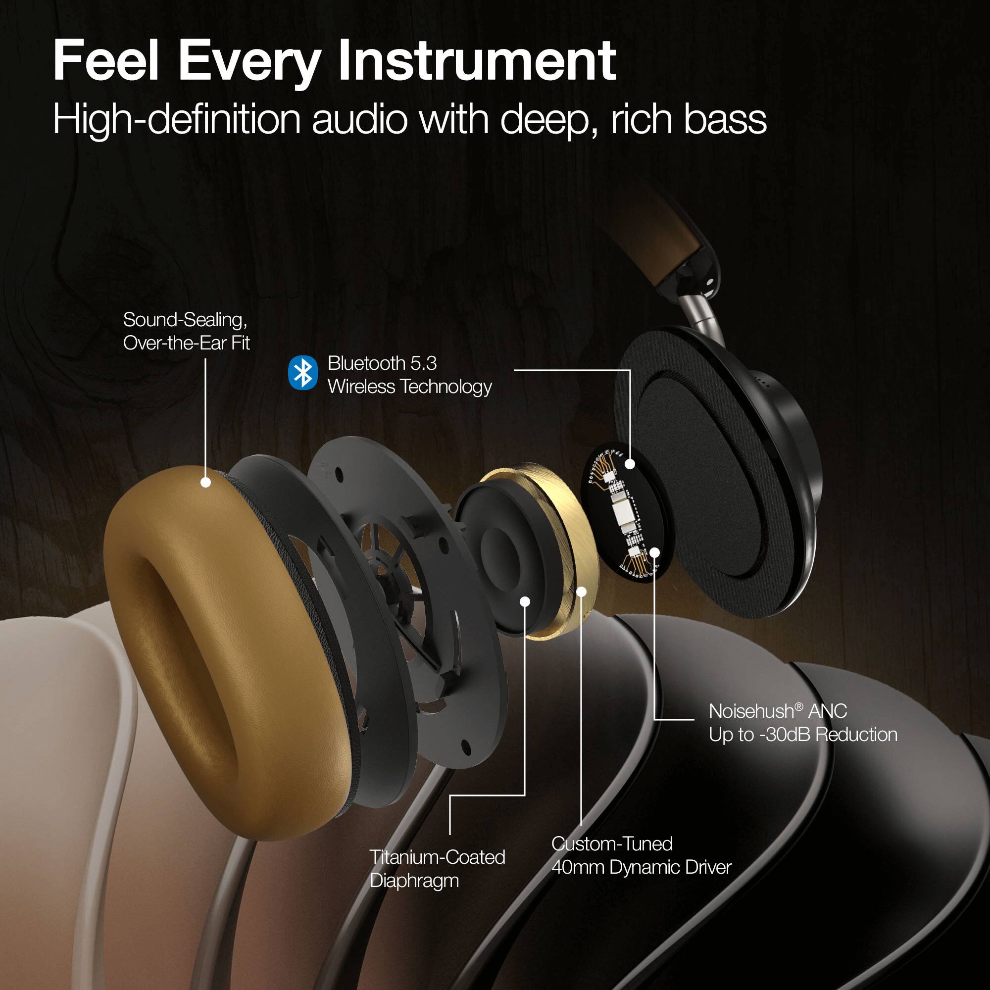 Feel Every Instrument  
High-definition audio with deep, rich bass  

- Sound-Sealing, Over-the-Ear Fit  
- Bluetooth 5.3 Wireless Technology  
- Noisehush ANC Up to -30dB Reduction  
- Custom-Tuned Titanium-Coated 40mm Dynamic Driver Diaphragm