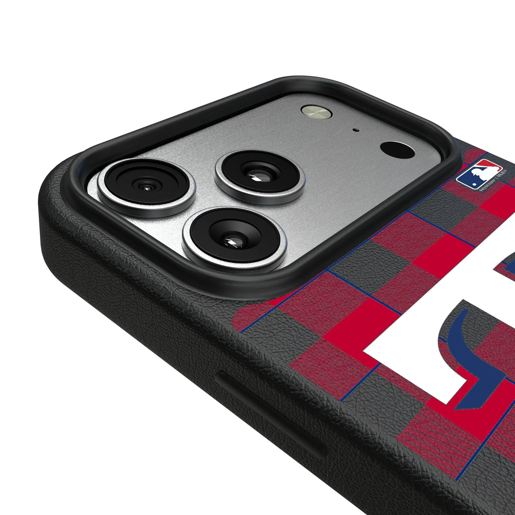 Alt View 2. Keyscaper - Texas Rangers Plaid Magnetic Bump iPhone Case - 15 - Black.