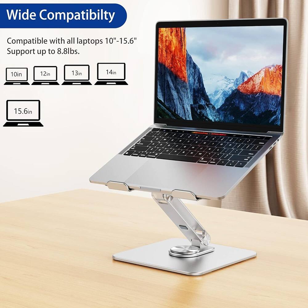 ACJPR - Laptop Stand with 360° Rotating Base, Adjustable Riser, 10–15.6" - Silver