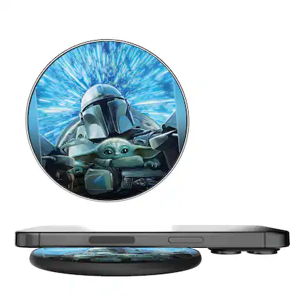 Front. Keyscaper - Star Wars: The Mandalorian Portrait 15-Watt Wireless Charger - Grogu and Din Djarin.