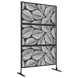 Outsunny - Metal Outdoor Privacy Screen, Decorative Privacy Fence Screen, Outdoor Divider with Leaf Motif - Black