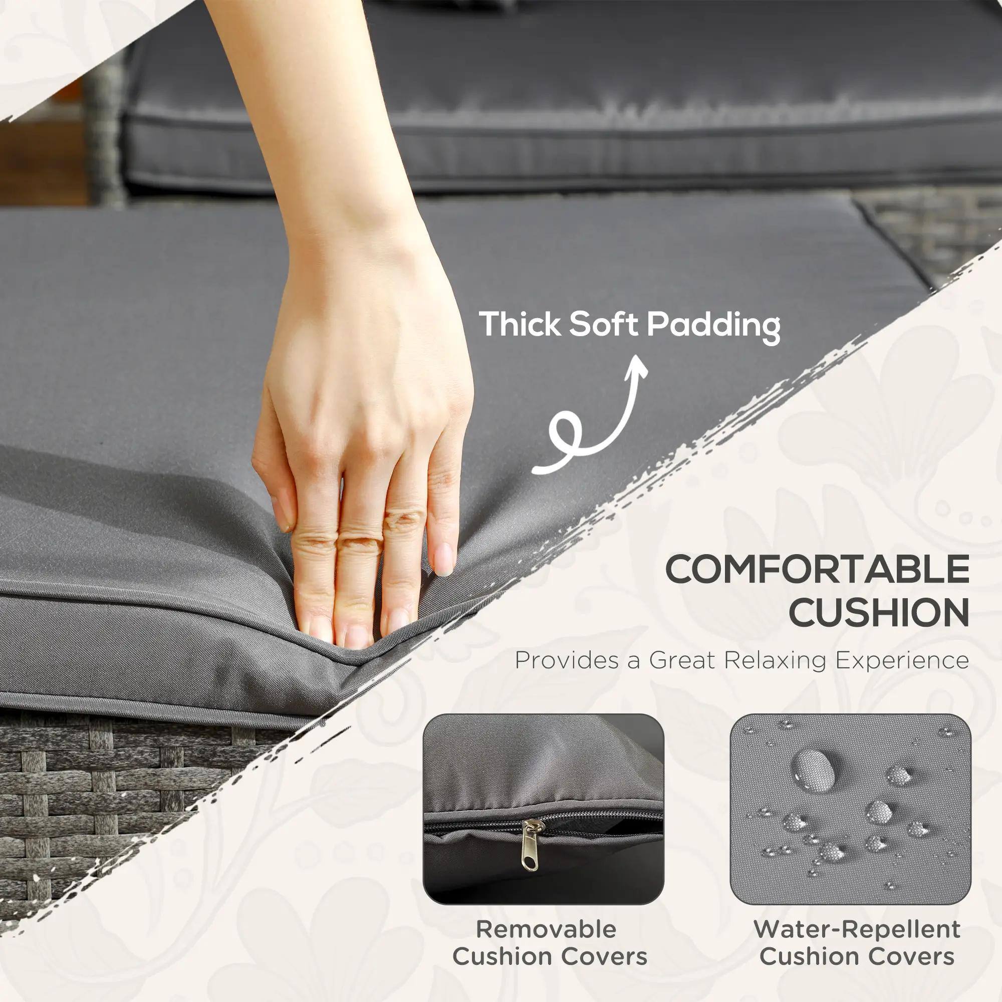Thick Soft Padding, COMFORTABLE CUSHION, Provides a Great Relaxing Experience, Removable Cushion Covers, Water-Repellent Cushion Covers