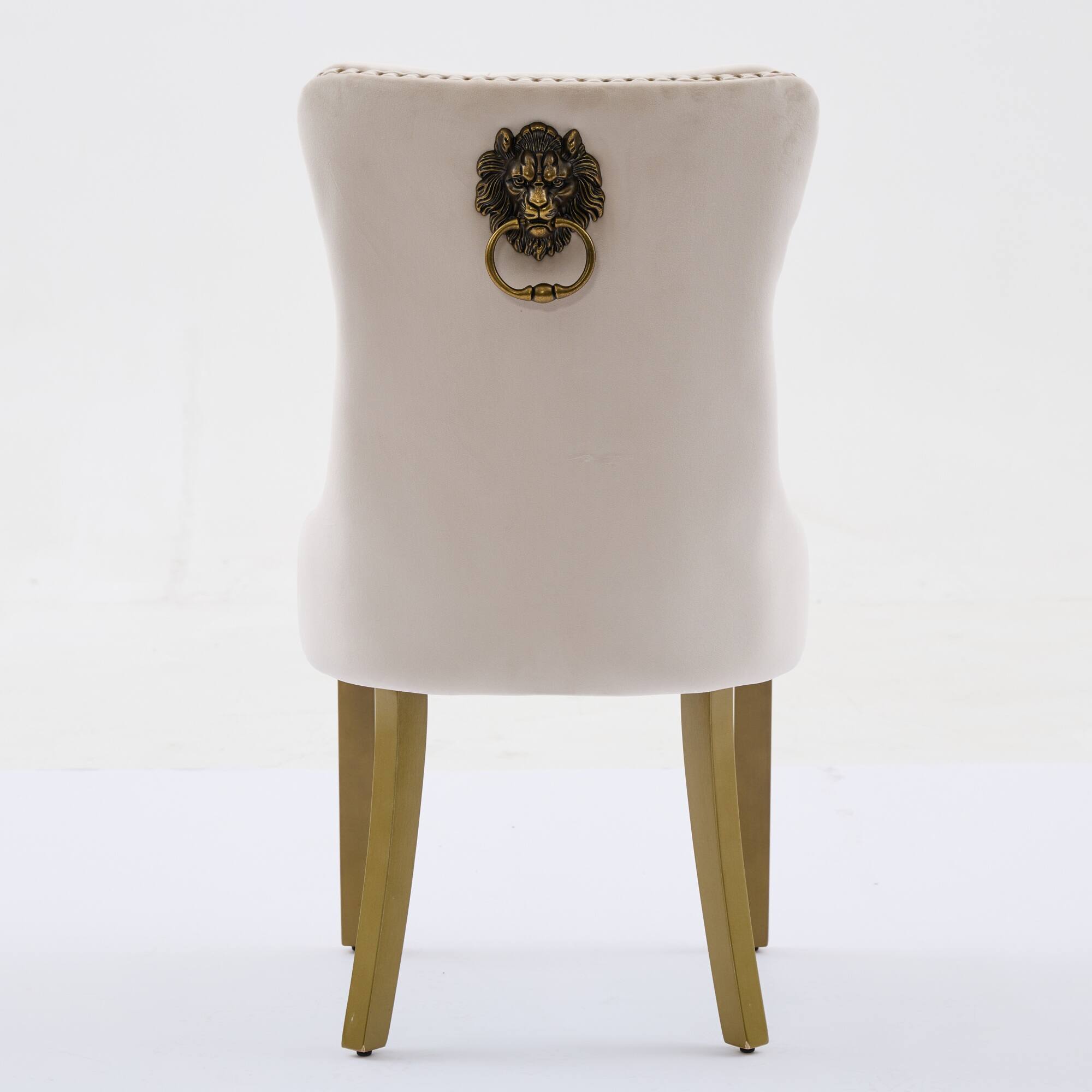 Alt View 3. Loheer - Loheer Mid-Century Velvet Dining Chairs Set of 2, Beige Tufted Upholstered Chairs with Lion Head Pull Ring - Beige.