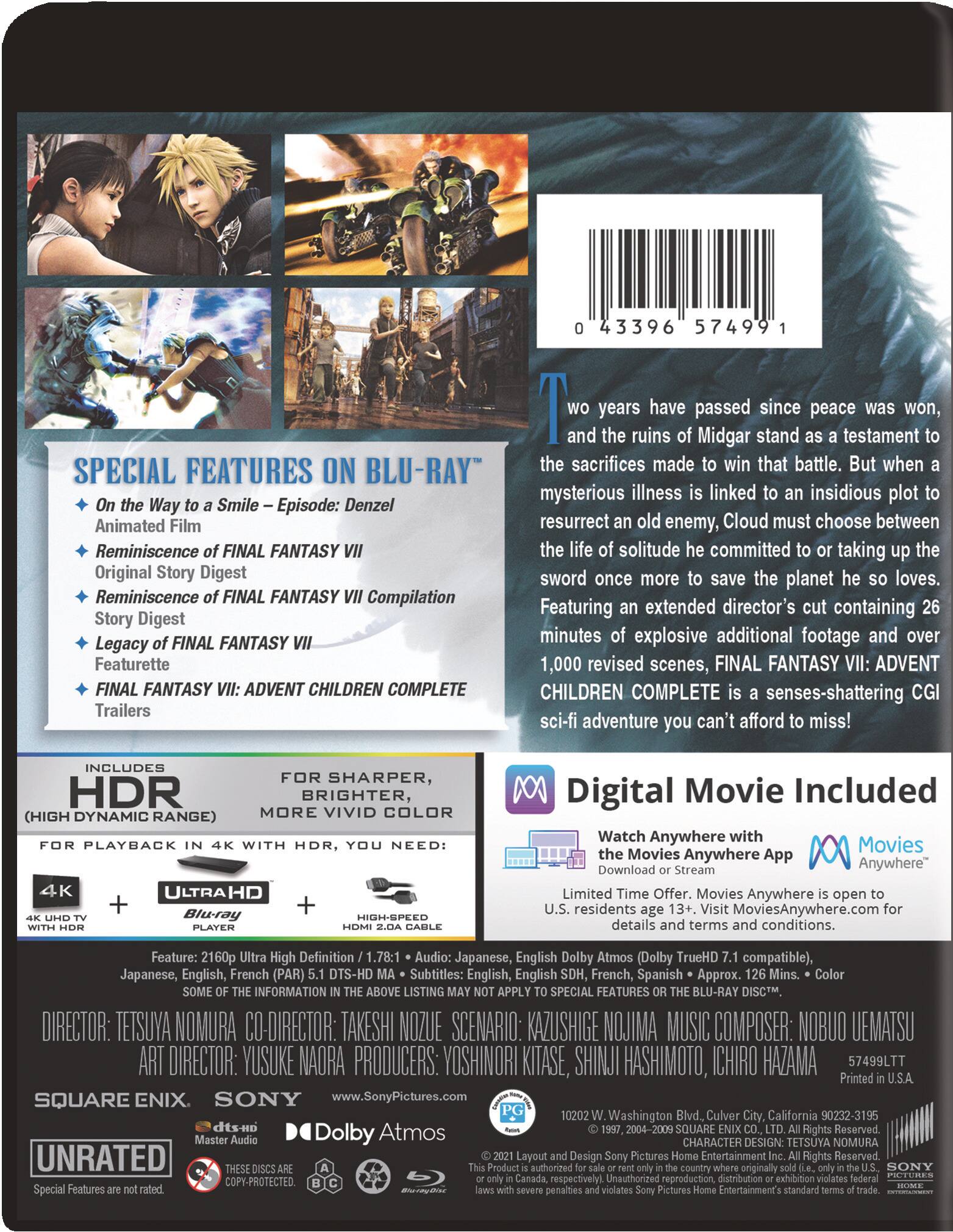 Alt View 1. Final Fantasy VII: Advent Children Complete   - 4K Blu-Ray.