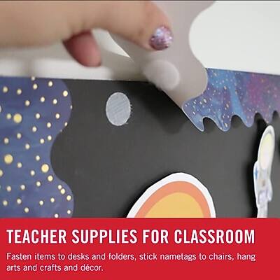 TEACHER SUPPLIES FOR CLASSROOM  
Fasten items to desks and folders, stick nametags to chairs, hang arts and crafts and decor.