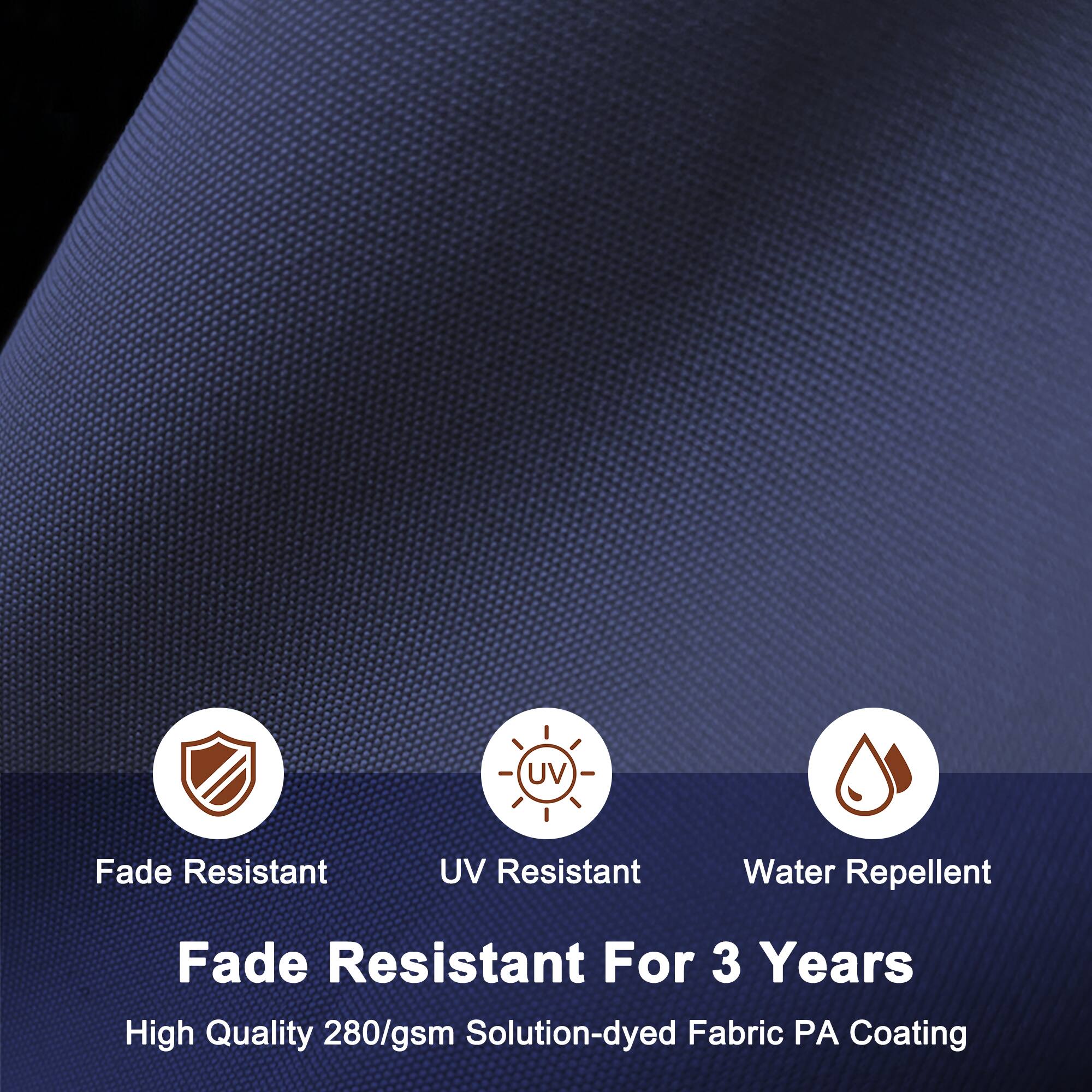 UV Fade Resistant  
UV Resistant  
Water Repellent  
Fade Resistant For 3 Years  
High Quality 280/gsm Solution-dyed Fabric PA Coating