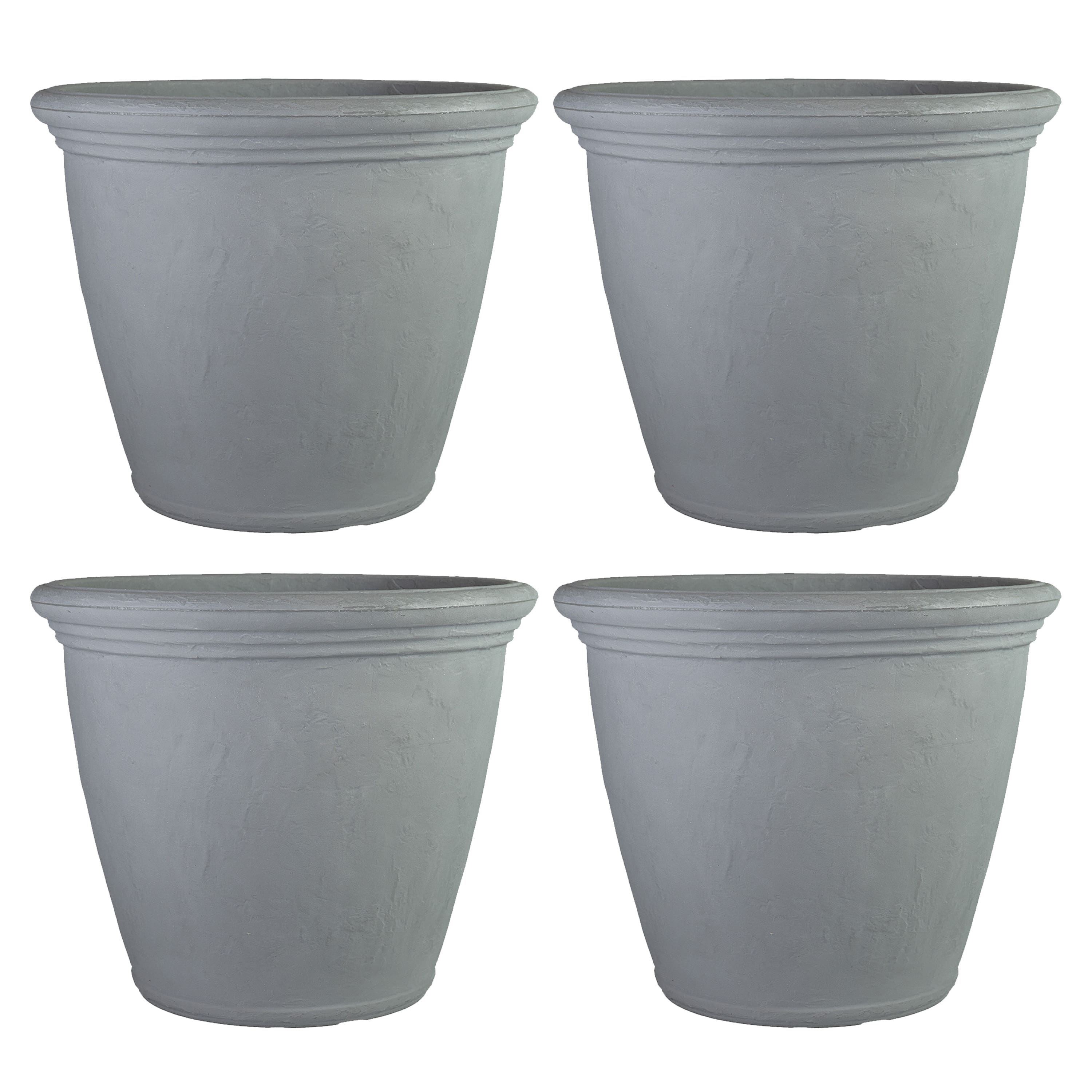 Sunnydaze - 24 in Anjelica Dual-Wall Polyresin Planter - Set of 4 - Light Gray