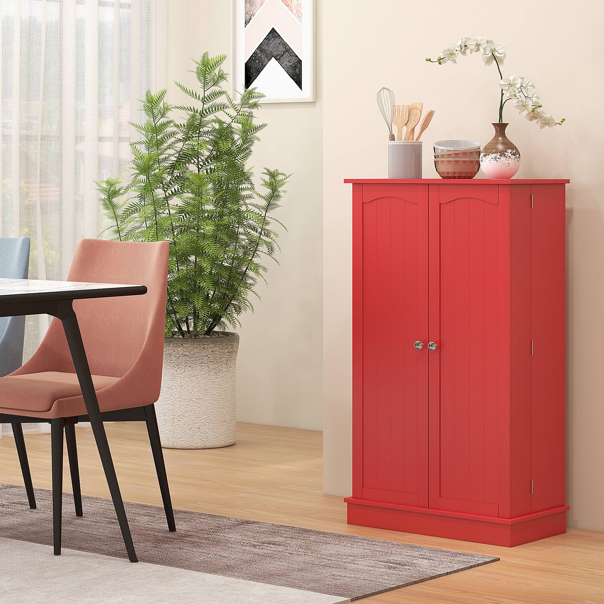 Alt View 1. Homcom - Kitchen Pantry Cabinet, Kitchen Cabinet with 12 Door Shelves, Double Doors - Red.